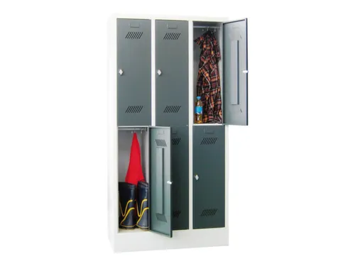 dubbeldekse locker,HxBxD 1850x900x500mm,3x2vak.,RAL7035,front RAL7016