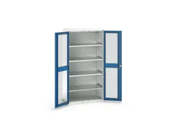 vitrinekast 2000x1050x550mm 4xStalen bodem romp RAL7035 front RAL5010