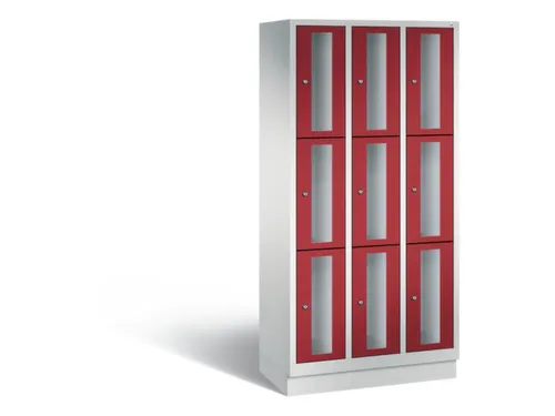 Lockerkast 1800x900x500mm 3x3 vakken Cilinderslot, Sokkel, RAL3003