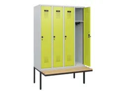 locker met bank,HxBxD 1950x1200x815mm,4vak,vak B 300mm,draaigrendel