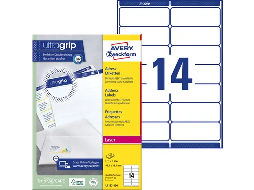 Adresetiket Avery QuickPeel L7163-100 99.1x38.1mm Wit 1400 Stuks