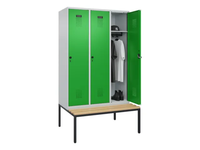 locker met bank,HxBxD 2120x1200x815mm,3vak,vak B 400mm,draaigrendel