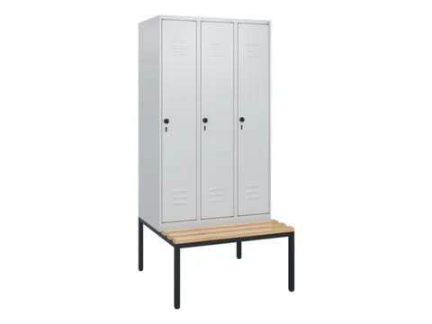 locker met bank,HxBxD 1950x900x815mm,3vak,vak B 300mm,draaigrendel