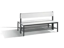omkleedbank,HxLxD 796x1500x760mm,HPL wit,frame staal RAL7021,leuning