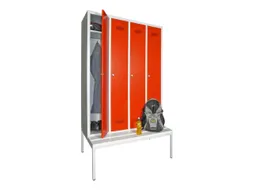 locker met bank,HxBxD 2150x1200x500mm,4vak,RAL7035,front RAL3000