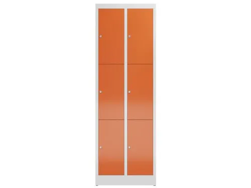 Lockerkast 1800x590x500mm 2x3 vakken cilinderslot, sokkel, RAL3000