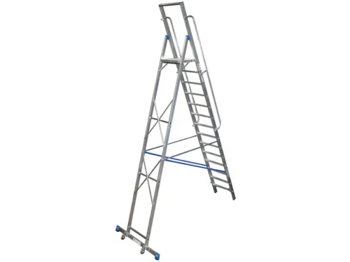 verrijdbare treden-platformladder eenzijdig 14treden stand H 3 3m