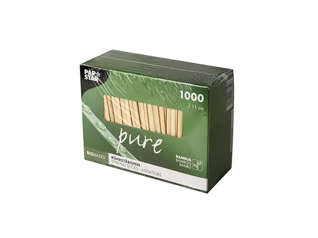 Roerstaafje Papstar 110x3mm bamboe 1000 stuks
