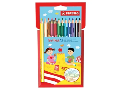 Trio thick kleurpotlood, etui van 12 in assorti