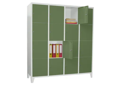 lockerkast,HxBxD 1850x1600x500mm,4x4vakken,RAL7035,front RAL6011