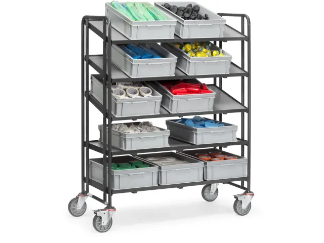 Eurobakkenwagens 1384 Ral7016 300kg 1240x610mm 5 Etages Hout