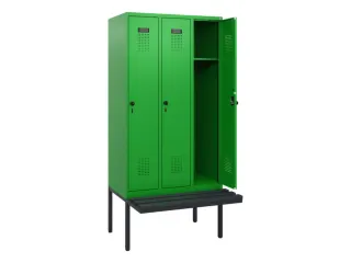 locker met bank,HxBxD 1950x900x815mm,3vak,vak B 300mm,draaigrendel - 1