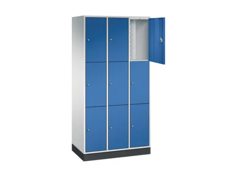 lockerkast,RAL 7035/RAL 5010,HxBxD 1950x920x500mm,3x3vakken,cil.-slot