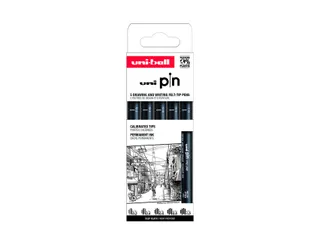 Fineliner Uni-ball Pin ASP009 set à 5 breedtes zwart - 1