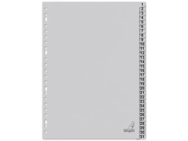 Tabblad ECO Kangaro A4 cijfers 180 grams grijs karton 23-gaats 31-deli