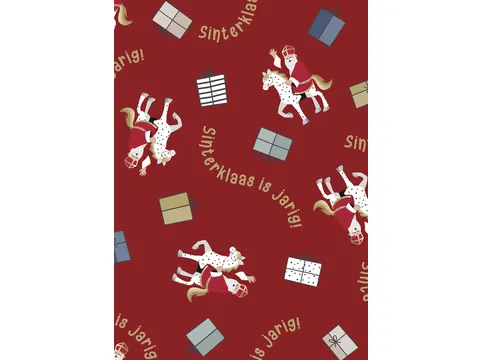 Haza Apparaatrol Sint en Co Rood 200mx30cm inpakpapier