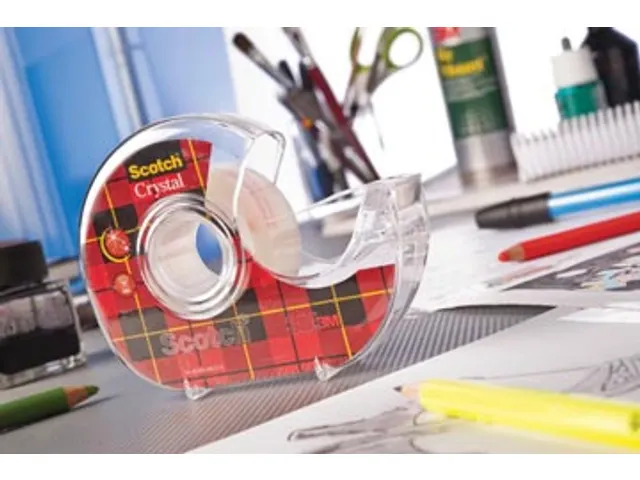 Plakband Crystal ft 19mmx7.5m, blister met 1 afroller met 1 rol