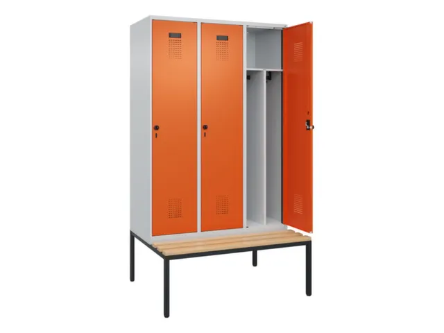 locker met bank,voor scheiding van kleding,HxBxD 2120x1200x815mm,3vak