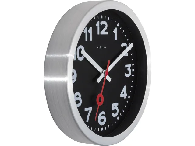 Horloge murale NeXtime 'Station' Ø19cm aluminium brossé noir