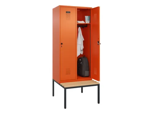 locker met bank,HxBxD 2120x800x815mm,2vak,vak B 400mm,draaigrendel