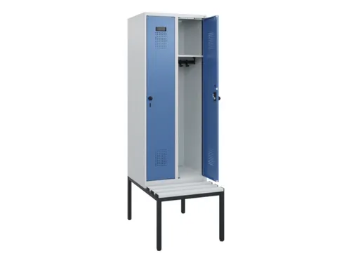 locker met bank,HxBxD 1950x600x815mm,2vak,vak B 300mm,draaigrendel