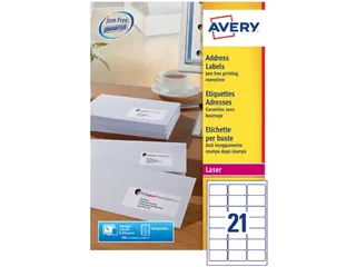 Etiket Avery L7160-250 63.5x38.1mm Wit 5250 Stuks - 2