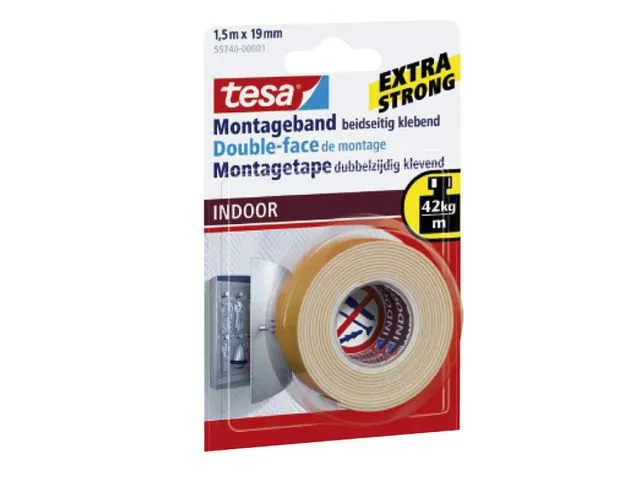 tesa Powerbond INDOOR dubbelzijdige bevestigingstape wit 19mmx1.5m