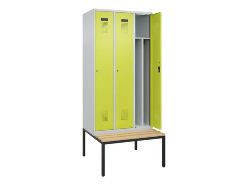 locker met bank,voor scheiding van kleding,HxBxD 2120x900x815mm,3vak