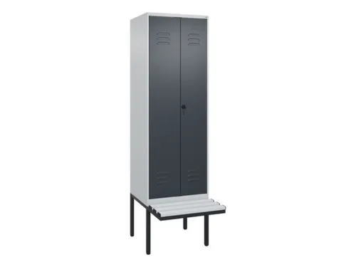 PBM-locker met bank,HxBxD 2120x600x815mm,2vak,vak B 300mm,draaigrendel