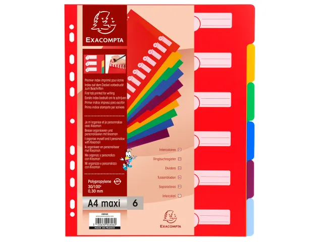 Tabbladen PP opaak A4+ 6 tabs ass