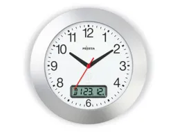 Radiowandklok Ø 30cm Cijferaanduiding Datumaanduiding Zilver