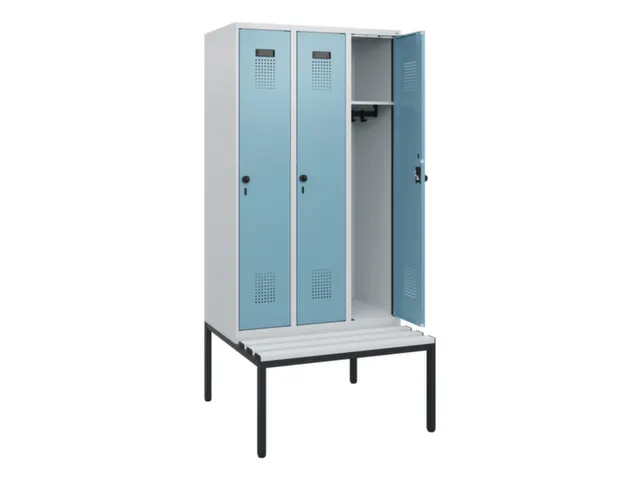 locker met bank,HxBxD 1950x900x815mm,3vak,vak B 300mm,draaigrendel