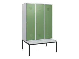 locker met bank,HxBxD 1950x1200x815mm,3vak,vak B 400mm,cil.-slot - 1