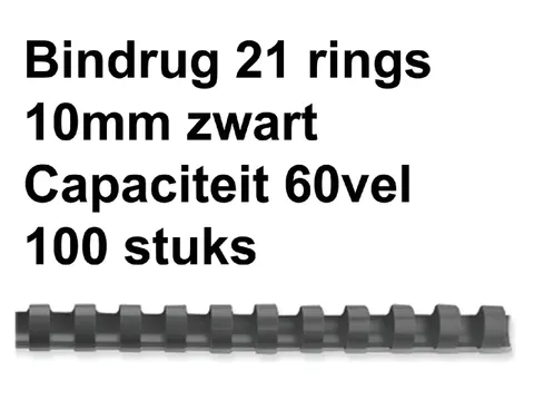 Bindrug Fellowes 10mm 21-rings A4 zwart 100stuks