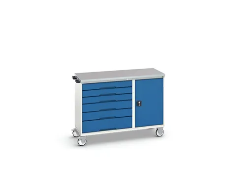 montagetafel 980x1300x600mm linoleumblad 6 laden kast front RAL7016