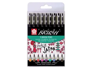 Viltstift met brushpen Bruynzeel Sakura Pigma etui 9 kleuren assorti - 1