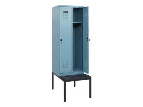 locker met bank,HxBxD 1950x600x815mm,2vak,vak B 300mm,draaigrendel