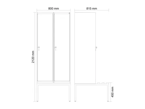locker met bank,HxBxD 2120x800x815mm,2vak,vak B 400mm,cilinderslot