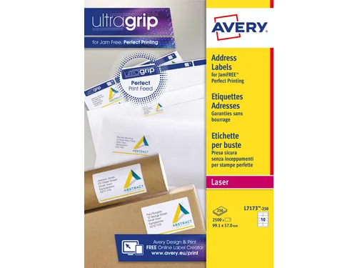 Adresetiket Avery L7173-250 99.1x57mm Wit Laserprinter 2500 Stuks