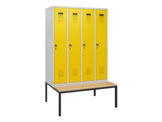locker met bank,HxBxD 1950x1200x815mm,4vak,vak B 300mm,draaigrendel - 2