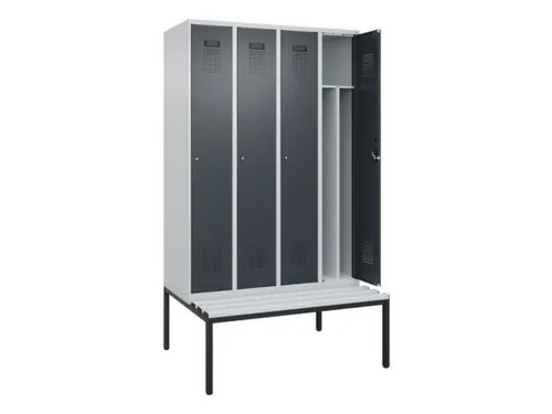locker met bank,voor scheiding van kleding,HxBxD 2120x1200x815mm,4vak