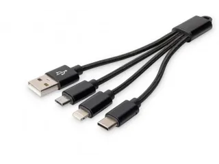 USB-oplaadkabel 0,15m 3-in-1 Kabel Nylon Gevlochten Zwart - 1