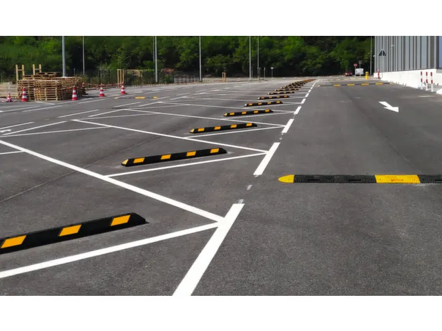 parkeerplaatsbegrenzing,B 1800mm,recyclebaar rubber,roodbruin/wit