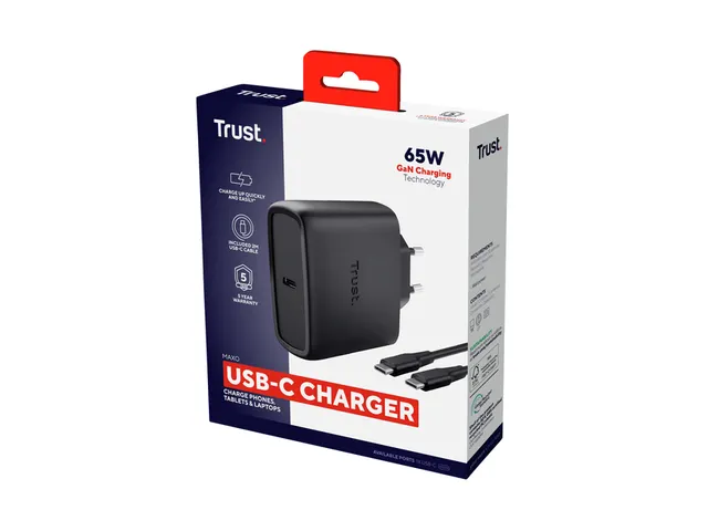 Oplader met kabel Trust Maxo 65W USB-C GaN zwart