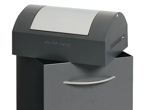 Afvalbak 60 Liter 790x380x320mm Plaatstaal 2 Wielen Klep Grijs