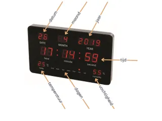 Digitale wandklok Zwart LED-display 37.5x25.5cm - 7