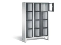 Lockerkast 1850x1200x500mm 3x4 vakken Cilinderslot Poten, RAL7021