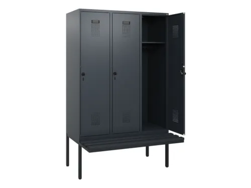 locker met bank,HxBxD 1950x1200x815mm,3vak,vak B 400mm,draaigrendel