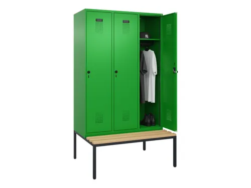 locker met bank,HxBxD 2120x1200x815mm,3vak,vak B 400mm,draaigrendel
