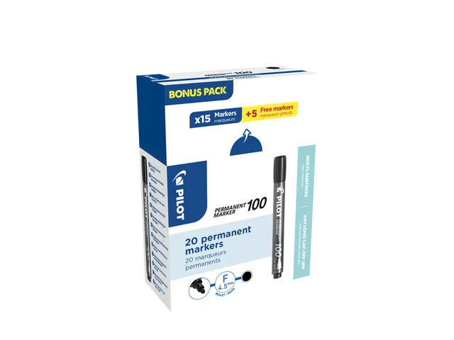 Marqueur PILOT 100 ogive Fin noir boîte 15 + 5 gratuits